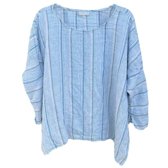 CP Shades Sibella Pastel Stripe Lagenlook Top Linen Oversized Lightweight Med